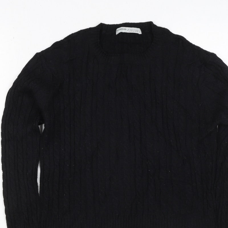 Pull&Bear Women’s Black S Cable Knit Crew Neck Long Sleeve Jumper