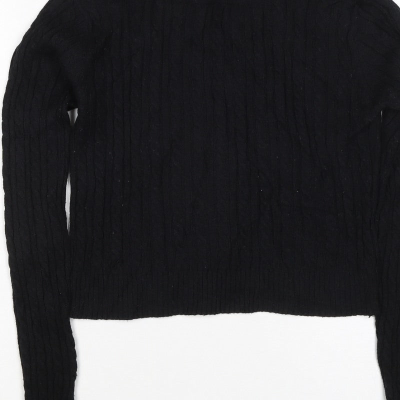 Pull&Bear Women’s Black S Cable Knit Crew Neck Long Sleeve Jumper