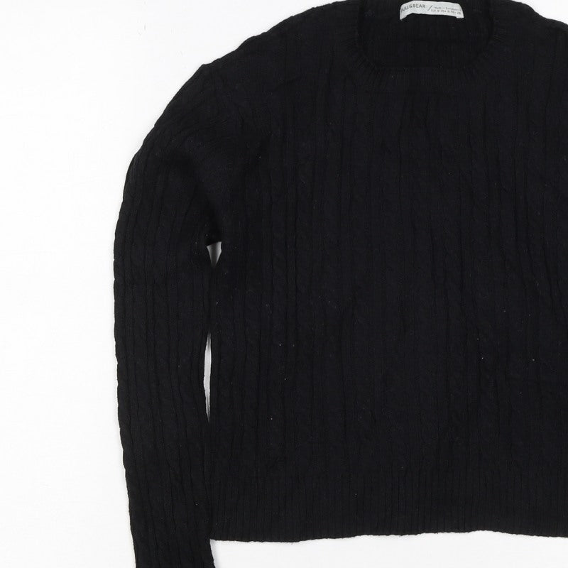 Pull&Bear Women’s Black S Cable Knit Crew Neck Long Sleeve Jumper