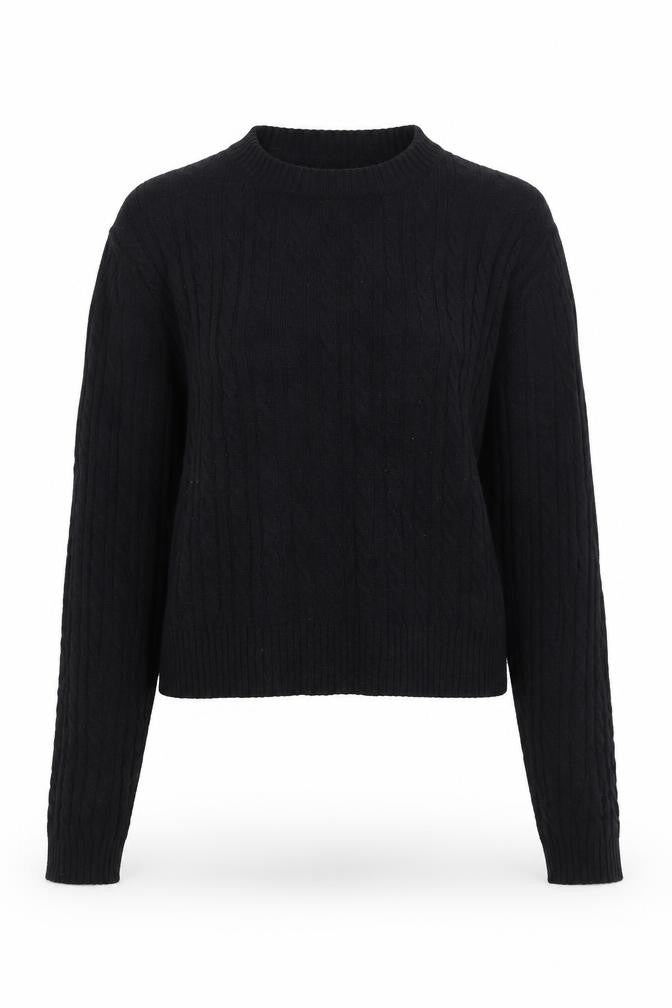Pull&Bear Women’s Black S Cable Knit Crew Neck Long Sleeve Jumper