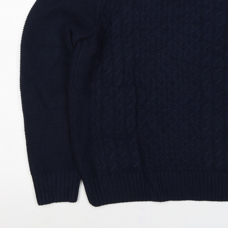 Marks and Spencer Men's Blue S Cable Knit Crew Neck Pullover Jumper