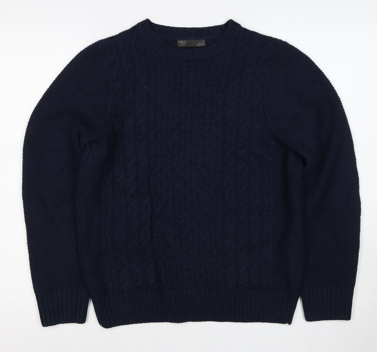 Marks and Spencer Men's Blue S Cable Knit Crew Neck Pullover Jumper