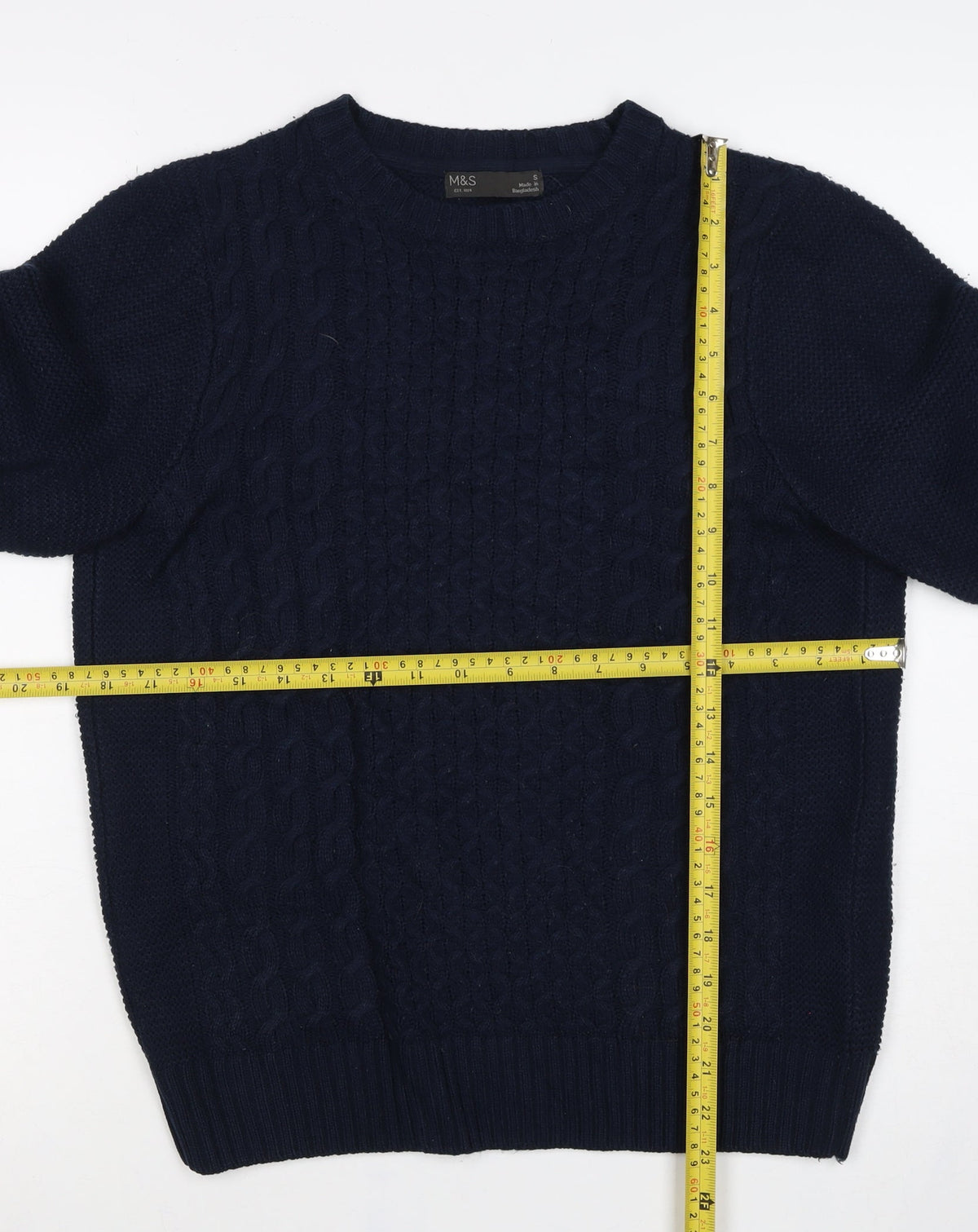 Marks and Spencer Men's Blue S Cable Knit Crew Neck Pullover Jumper