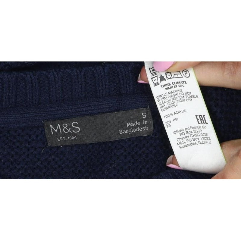Marks and Spencer Men's Blue S Cable Knit Crew Neck Pullover Jumper