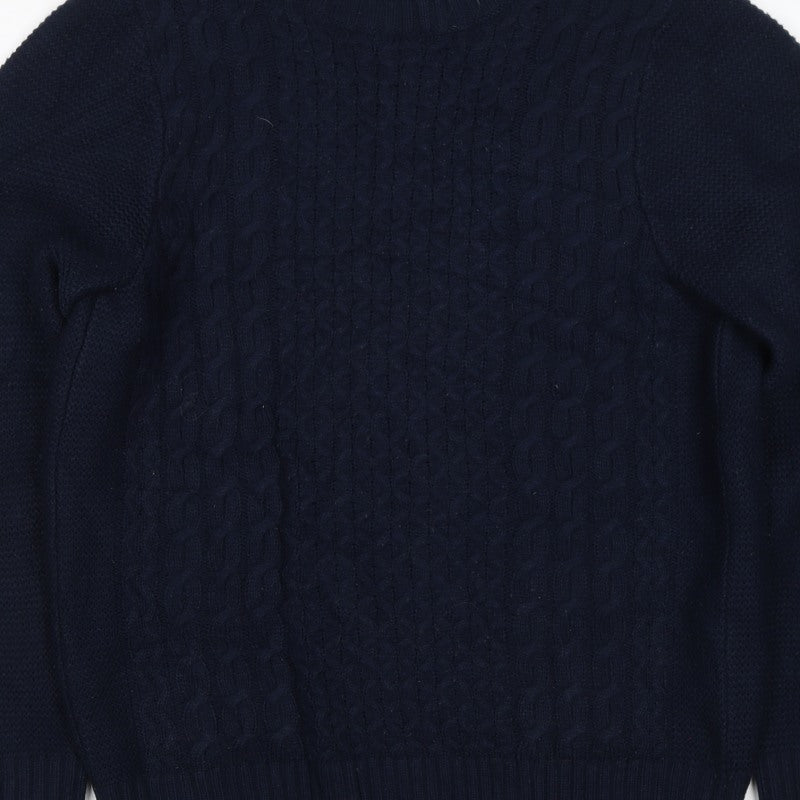 Marks and Spencer Men's Blue S Cable Knit Crew Neck Pullover Jumper