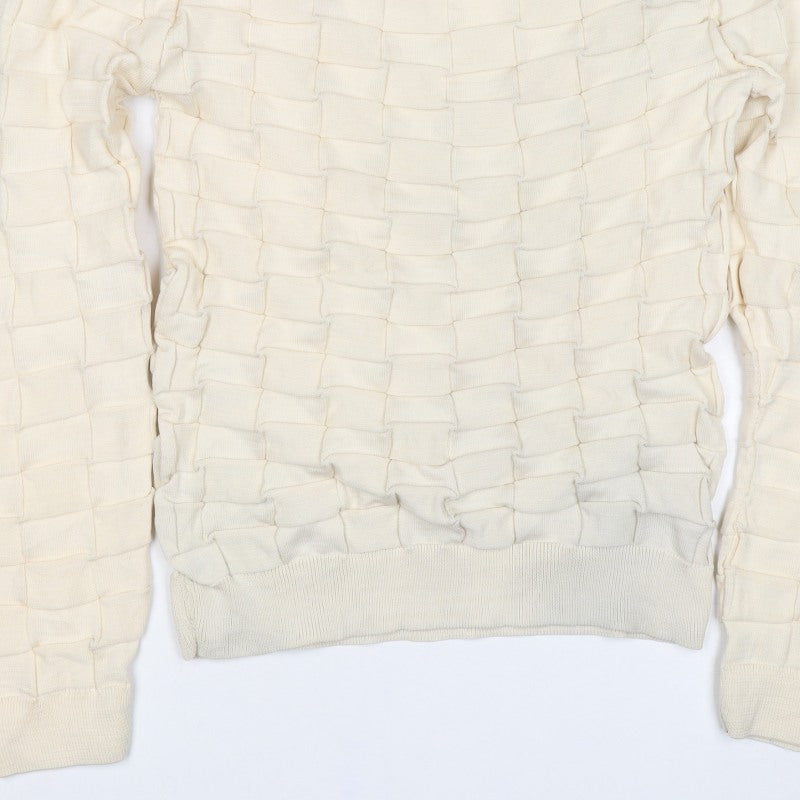 boohooMAN Men's Ivory L Ruffle Textured Knit Crew Neck Pullover Jumper