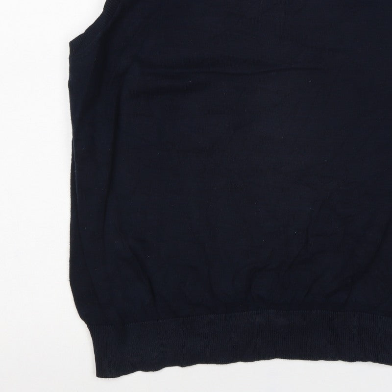 Marks and Spencer Men Blue L Pure Cotton V-Neck Knit Vest Jumper