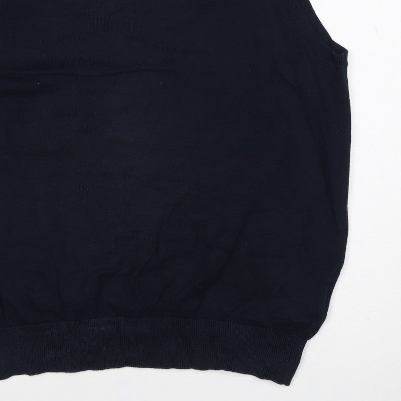 Marks and Spencer Men Blue L Pure Cotton V-Neck Knit Vest Jumper