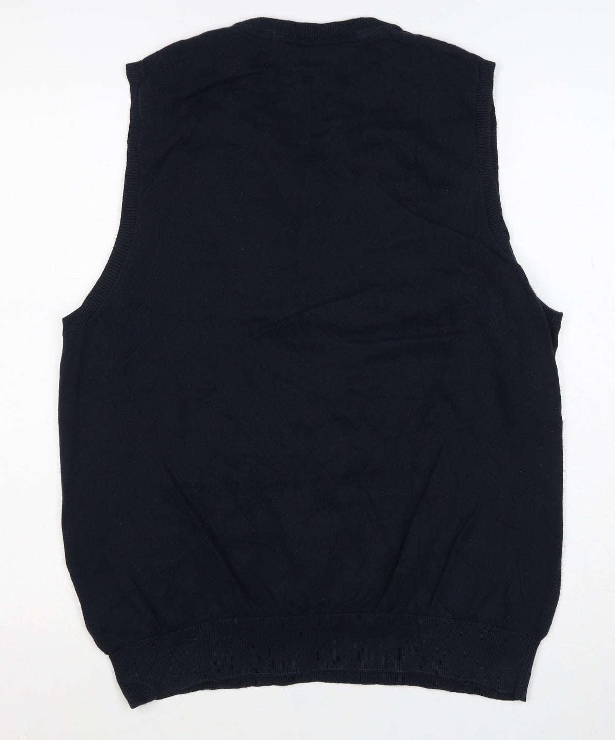 Marks and Spencer Men Blue L Pure Cotton V-Neck Knit Vest Jumper