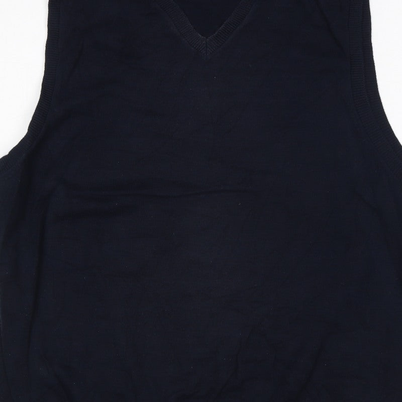 Marks and Spencer Men Blue L Pure Cotton V-Neck Knit Vest Jumper