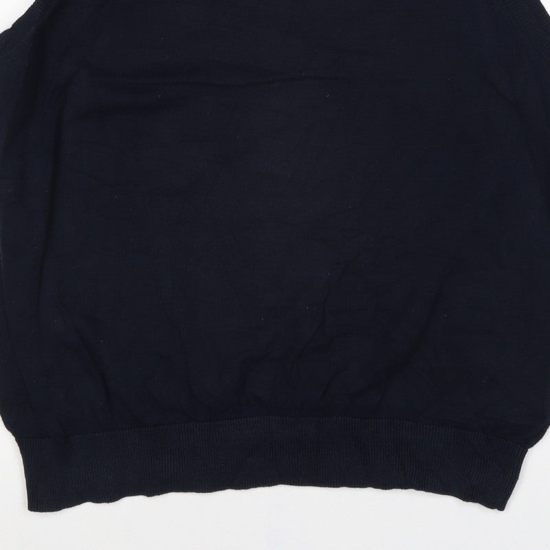 Marks and Spencer Men Blue L Pure Cotton V-Neck Knit Vest Jumper