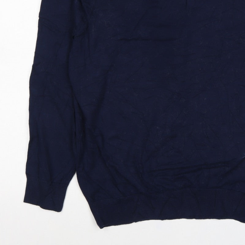 Next Men's Blue L Long Sleeve Cotton Knit Polo Shirt Collared