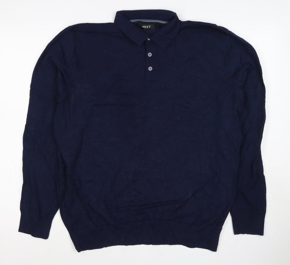 Next Men's Blue L Long Sleeve Cotton Knit Polo Shirt Collared