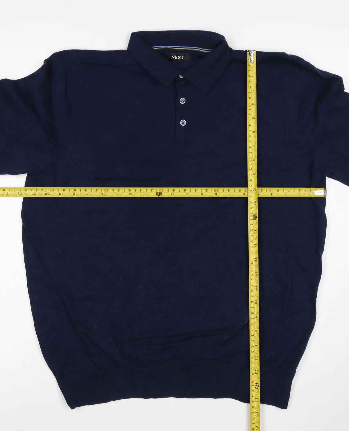 Next Men's Blue L Long Sleeve Cotton Knit Polo Shirt Collared