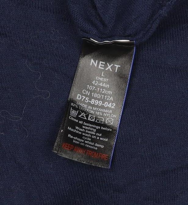 Next Men's Blue L Long Sleeve Cotton Knit Polo Shirt Collared