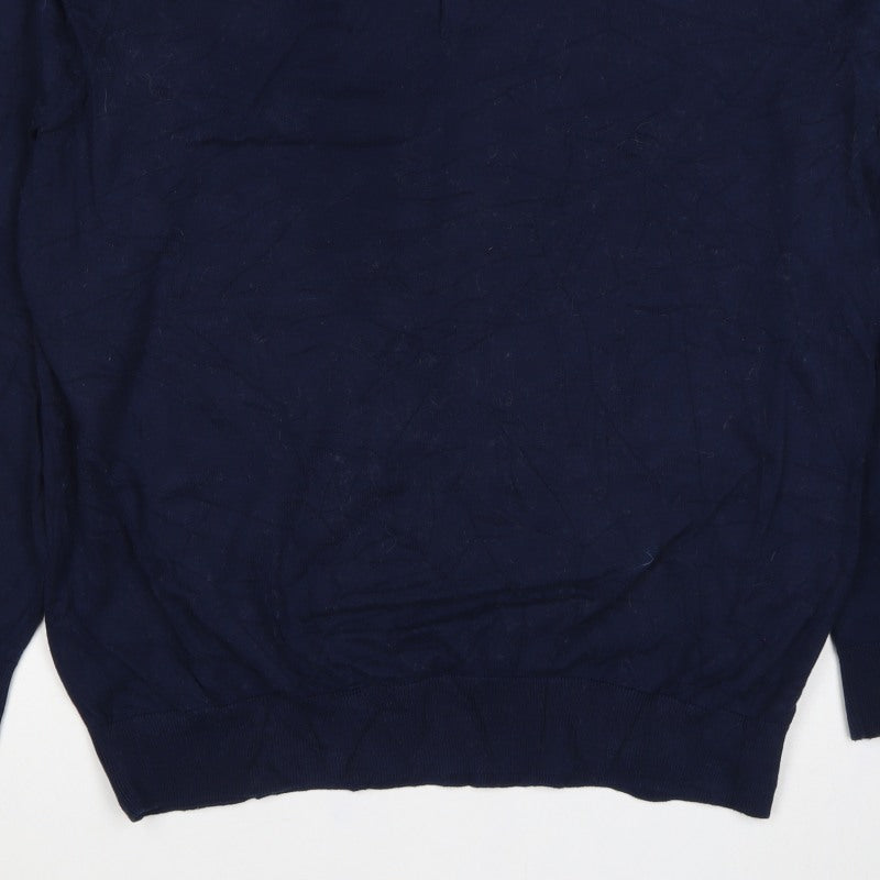 Next Men's Blue L Long Sleeve Cotton Knit Polo Shirt Collared