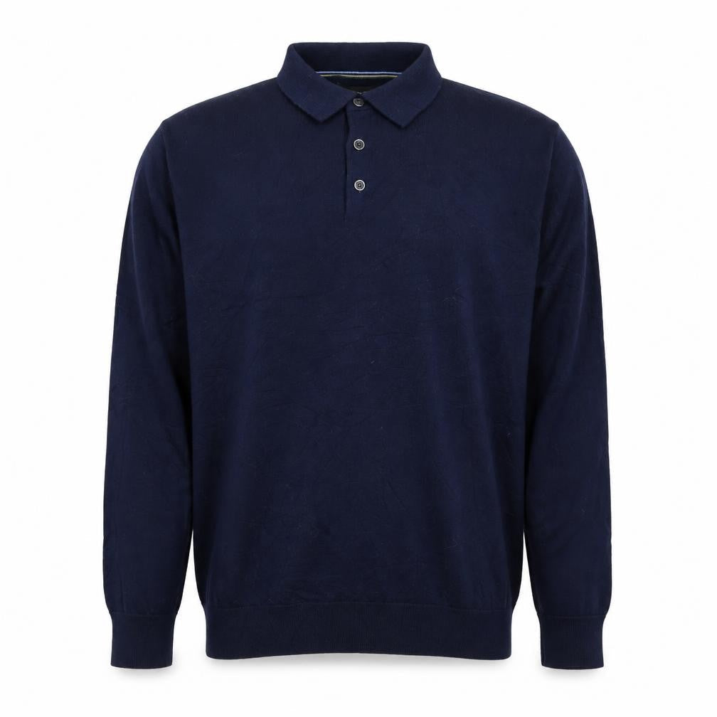 Next Men's Blue L Long Sleeve Cotton Knit Polo Shirt Collared