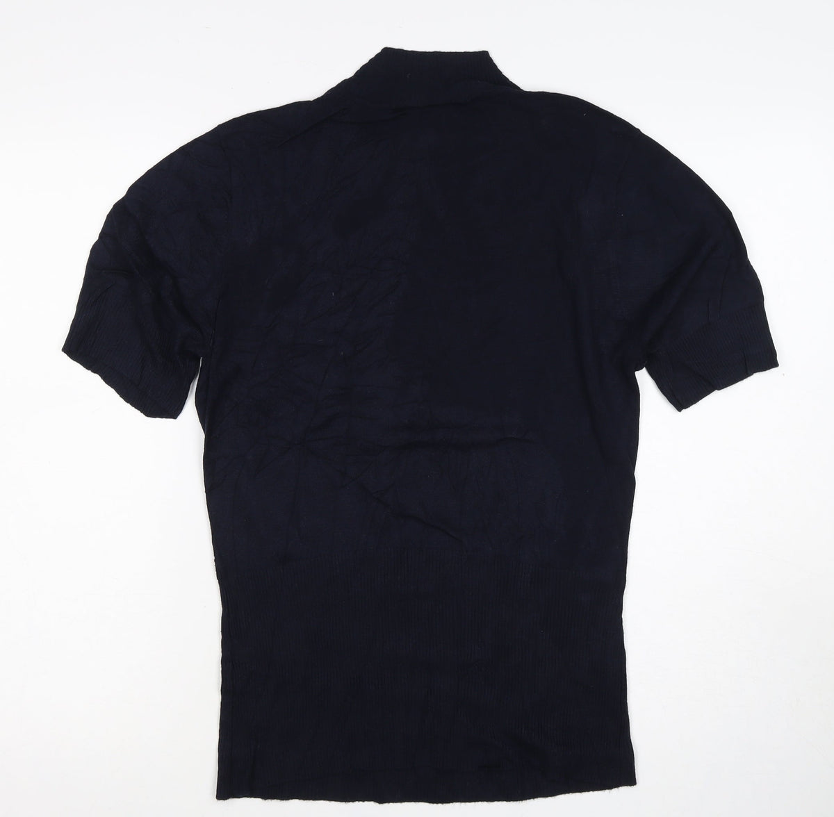 Wallis Women Black Size 14 High Neck Knit Buckle Short Sleeve Top