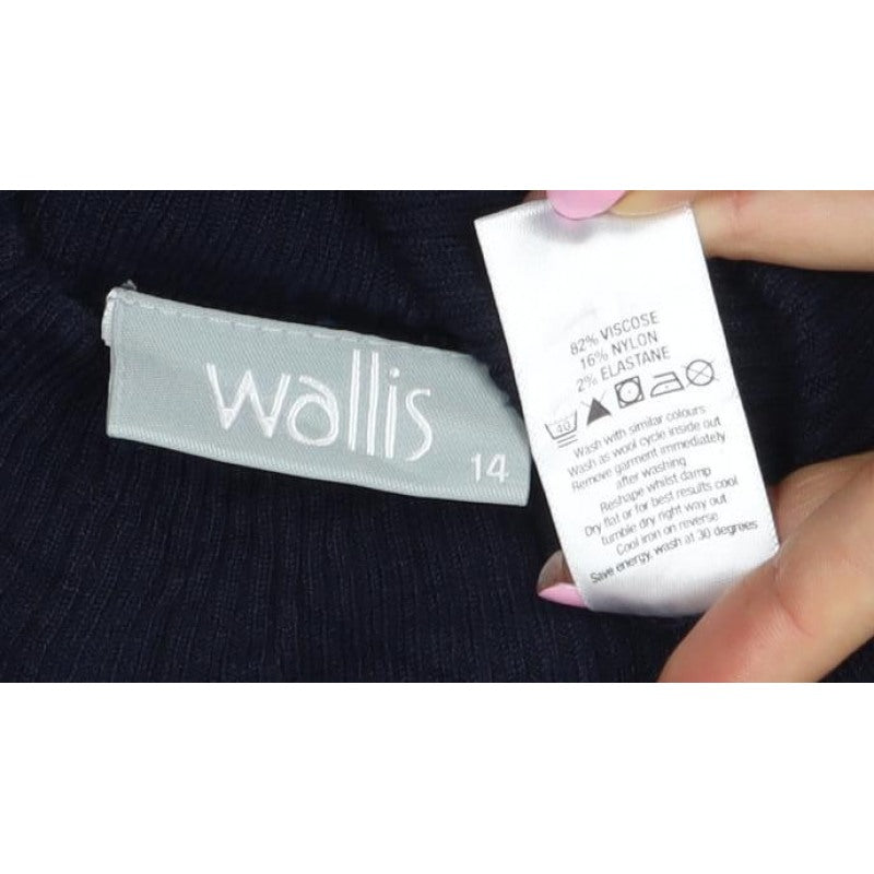 Wallis Women Black Size 14 High Neck Knit Buckle Short Sleeve Top