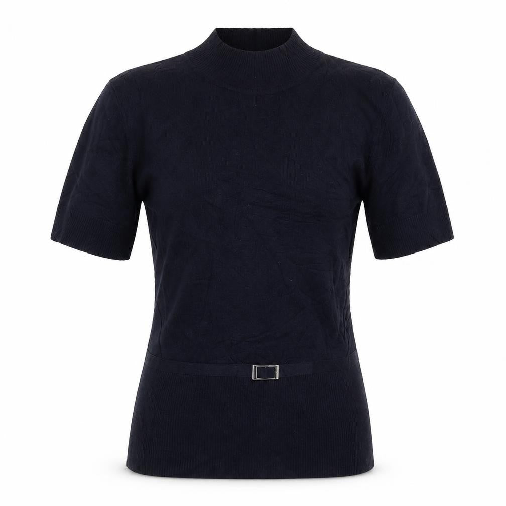 Wallis Women Black Size 14 High Neck Knit Buckle Short Sleeve Top