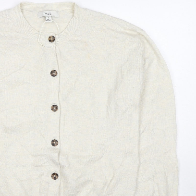 Marks and Spencer Women Ivory S Button Crew Neck Knit Cardigan