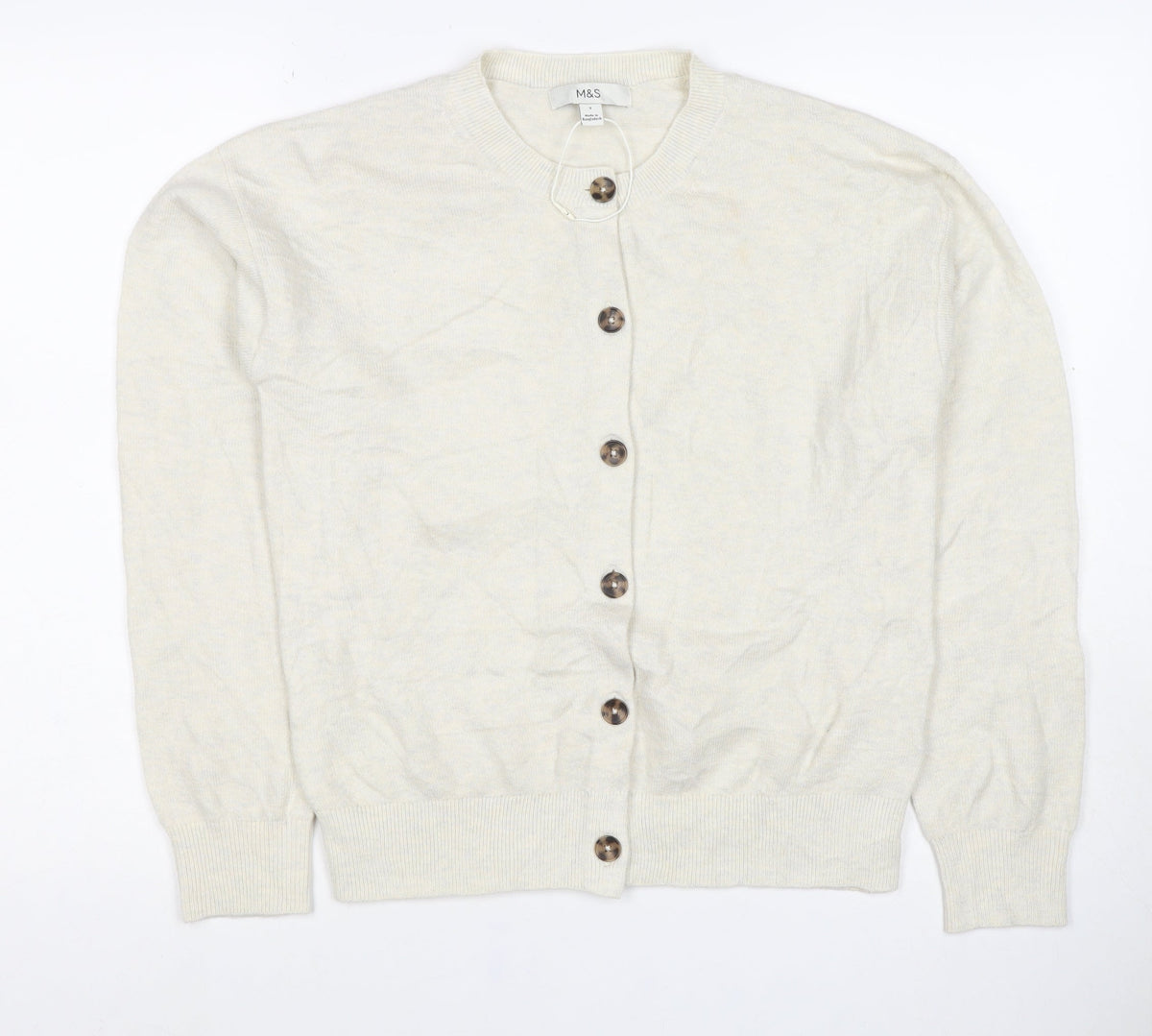 Marks and Spencer Women Ivory S Button Crew Neck Knit Cardigan