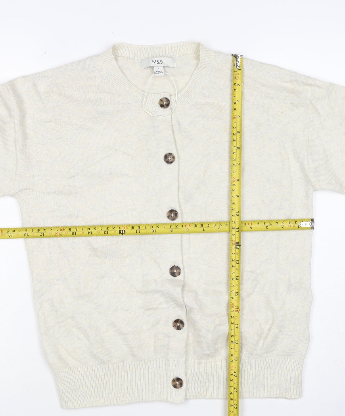 Marks and Spencer Women Ivory S Button Crew Neck Knit Cardigan