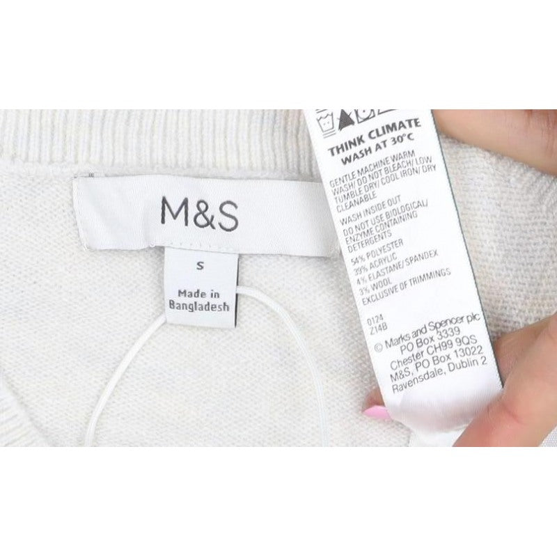 Marks and Spencer Women Ivory S Button Crew Neck Knit Cardigan