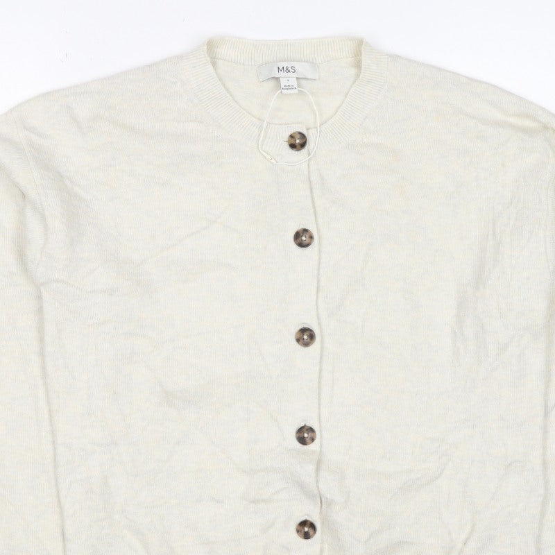 Marks and Spencer Women Ivory S Button Crew Neck Knit Cardigan