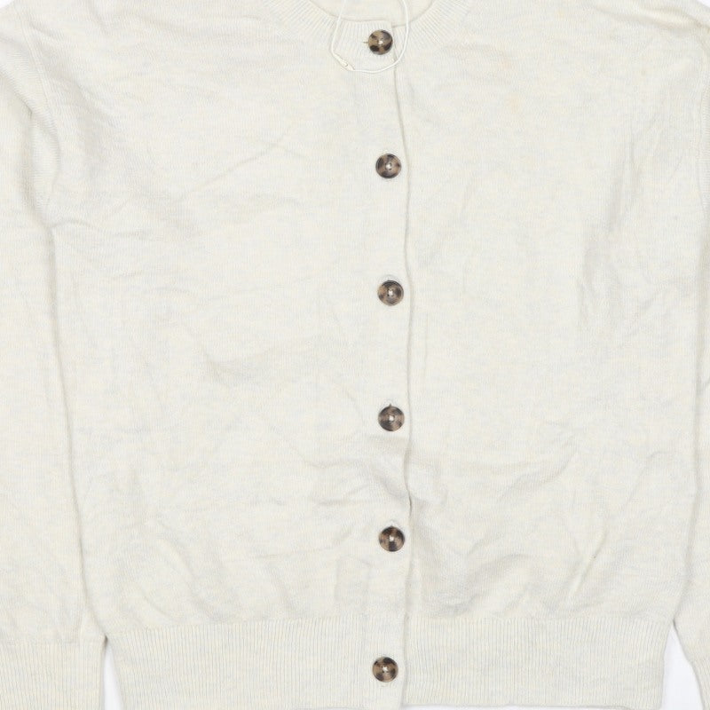 Marks and Spencer Women Ivory S Button Crew Neck Knit Cardigan