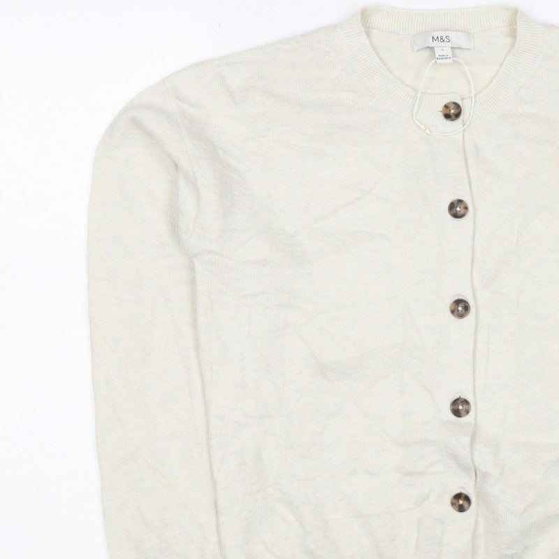 Marks and Spencer Women Ivory S Button Crew Neck Knit Cardigan