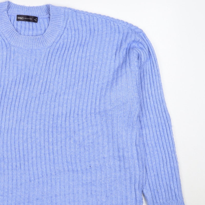 Marks and Spencer Women Blue XL Rib Knit Crew Neck Pullover Jumper
