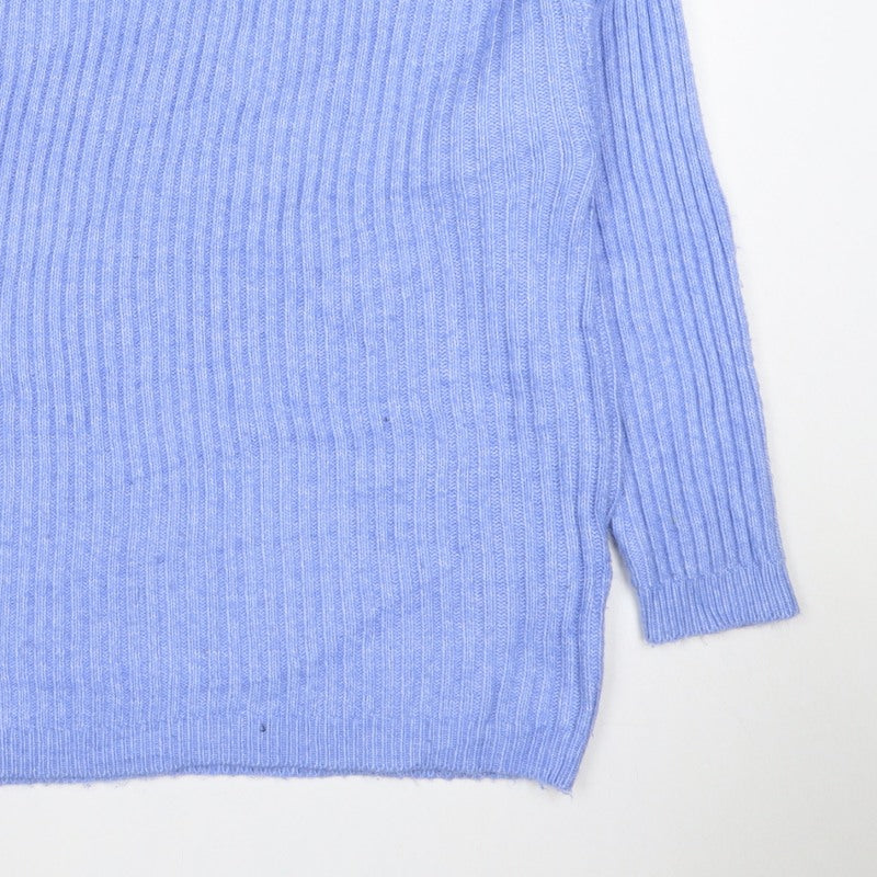 Marks and Spencer Women Blue XL Rib Knit Crew Neck Pullover Jumper