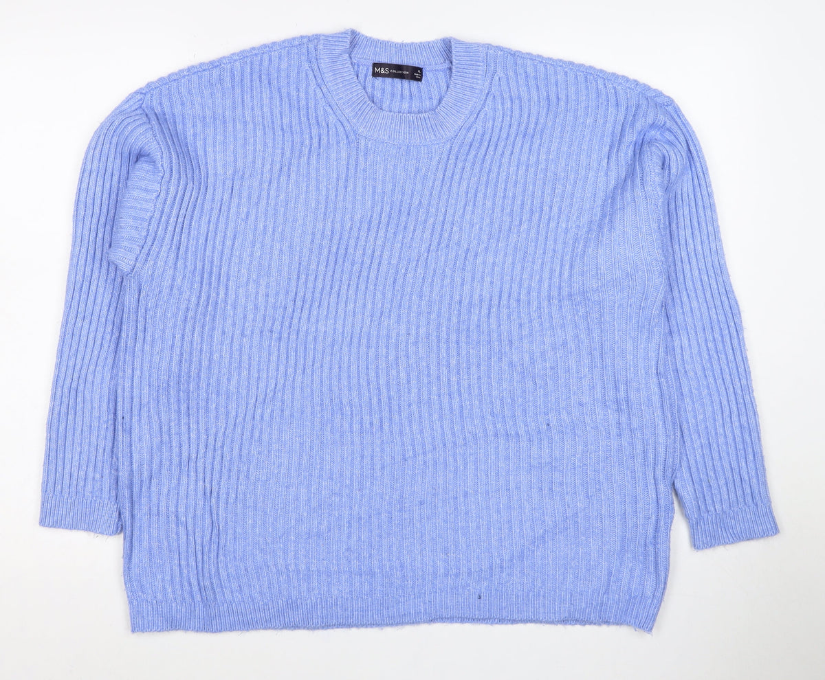 Marks and Spencer Women Blue XL Rib Knit Crew Neck Pullover Jumper