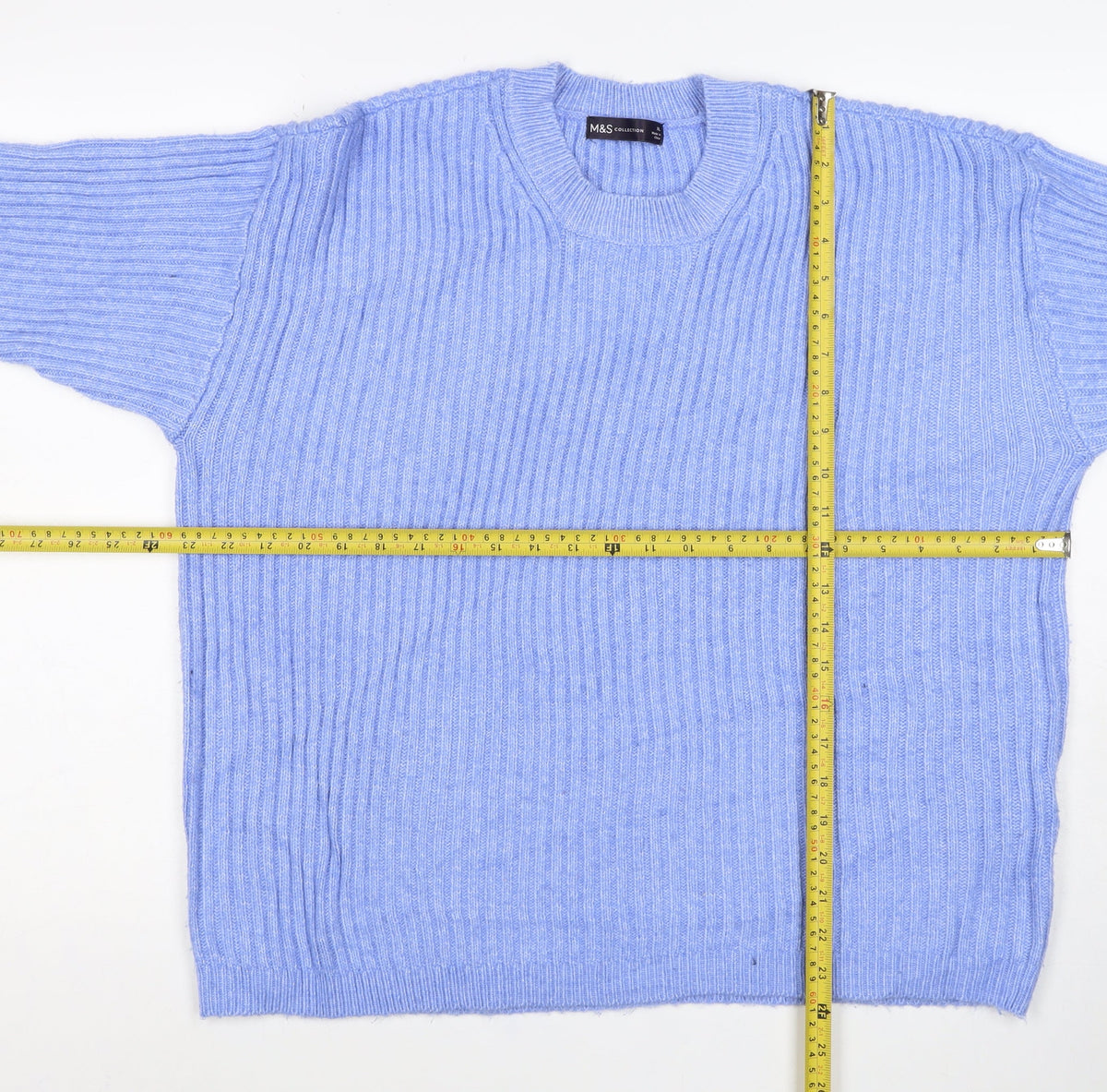 Marks and Spencer Women Blue XL Rib Knit Crew Neck Pullover Jumper