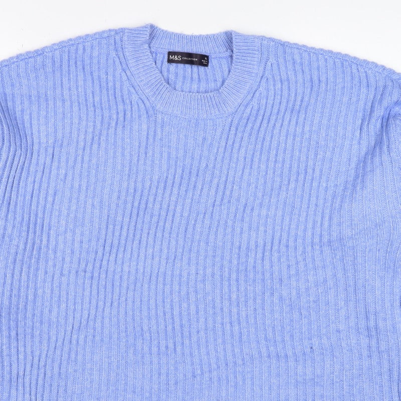 Marks and Spencer Women Blue XL Rib Knit Crew Neck Pullover Jumper