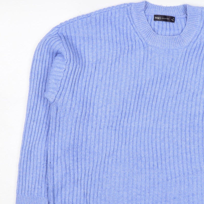 Marks and Spencer Women Blue XL Rib Knit Crew Neck Pullover Jumper