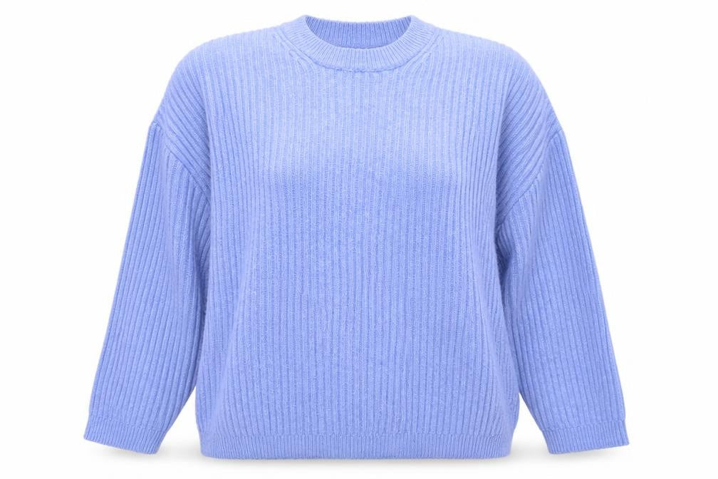 Marks and Spencer Women Blue XL Rib Knit Crew Neck Pullover Jumper