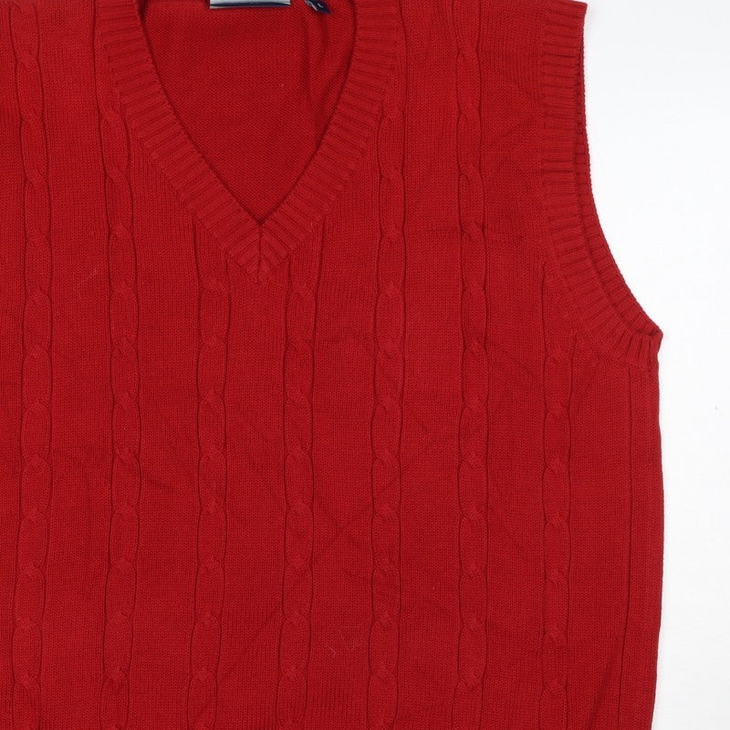 Tom Hanson Men’s Red L Cable Knit Cotton V-Neck Jumper Vest