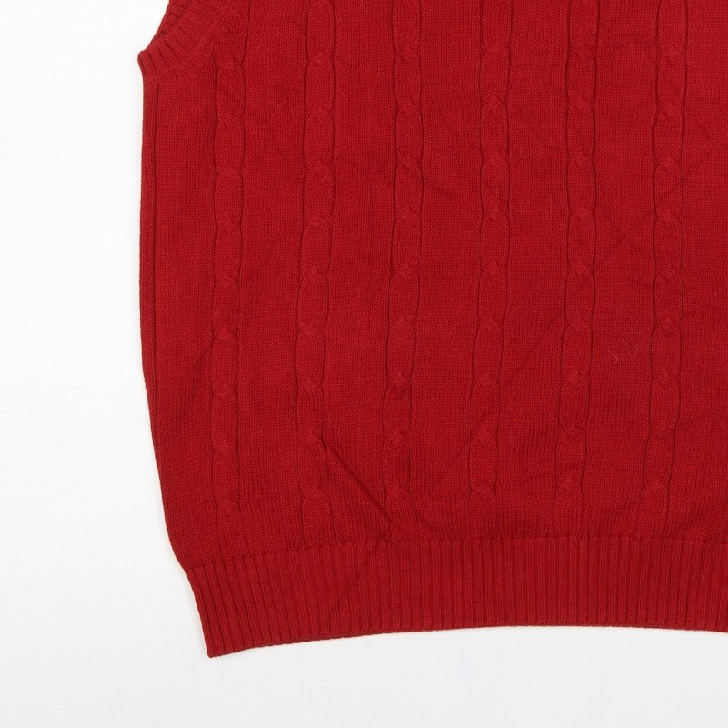 Tom Hanson Men’s Red L Cable Knit Cotton V-Neck Jumper Vest