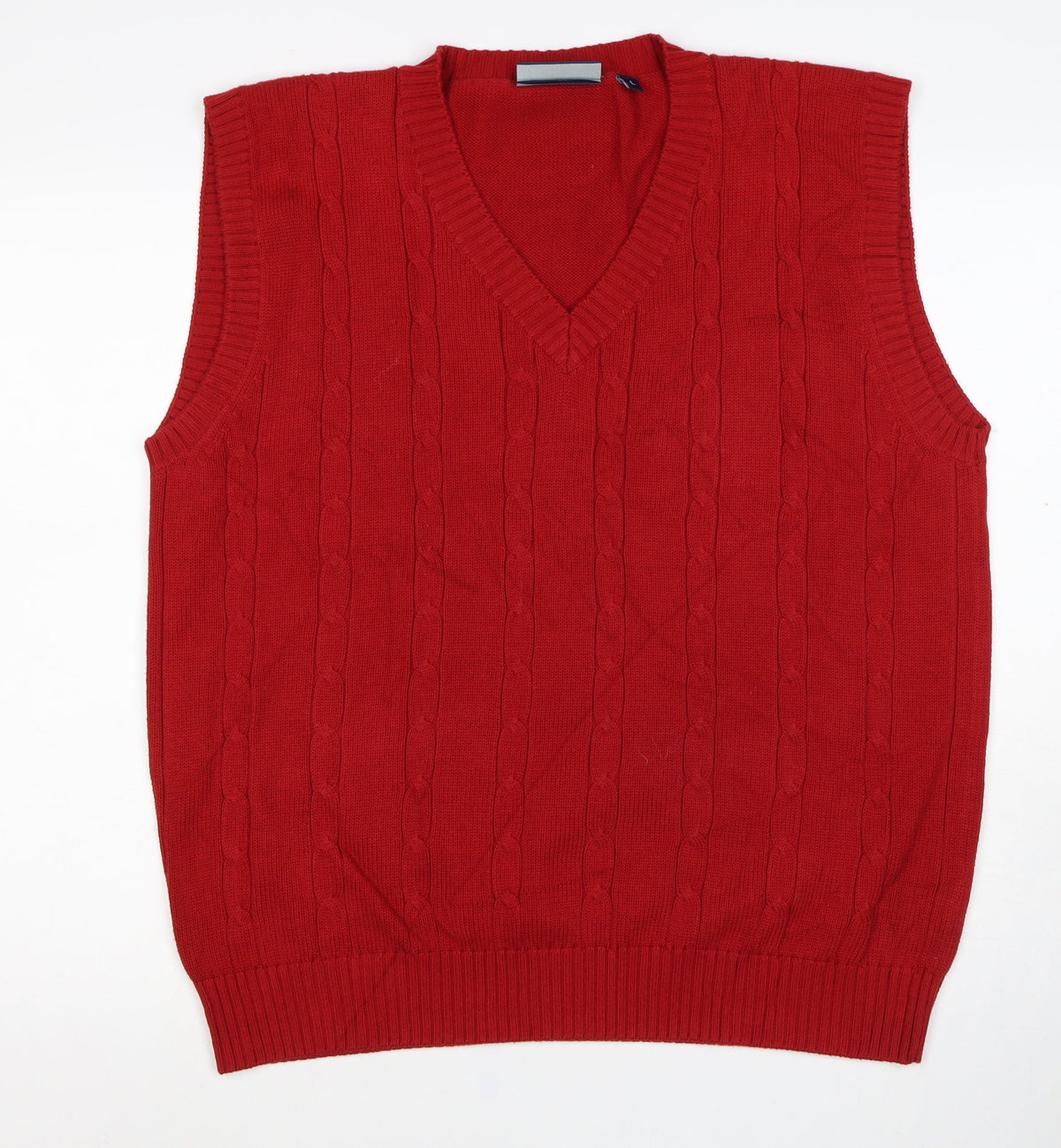 Tom Hanson Men’s Red L Cable Knit Cotton V-Neck Jumper Vest