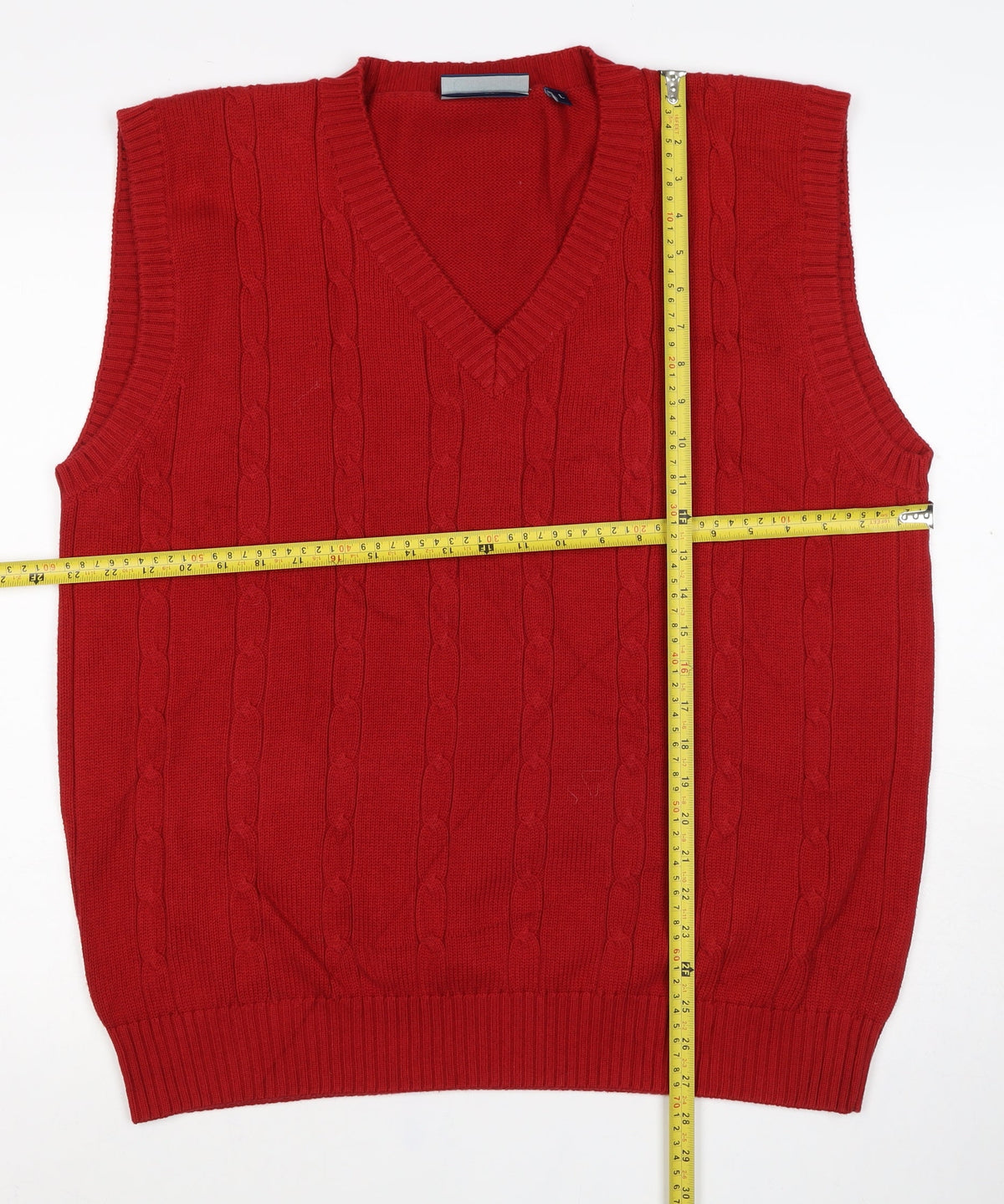 Tom Hanson Men’s Red L Cable Knit Cotton V-Neck Jumper Vest