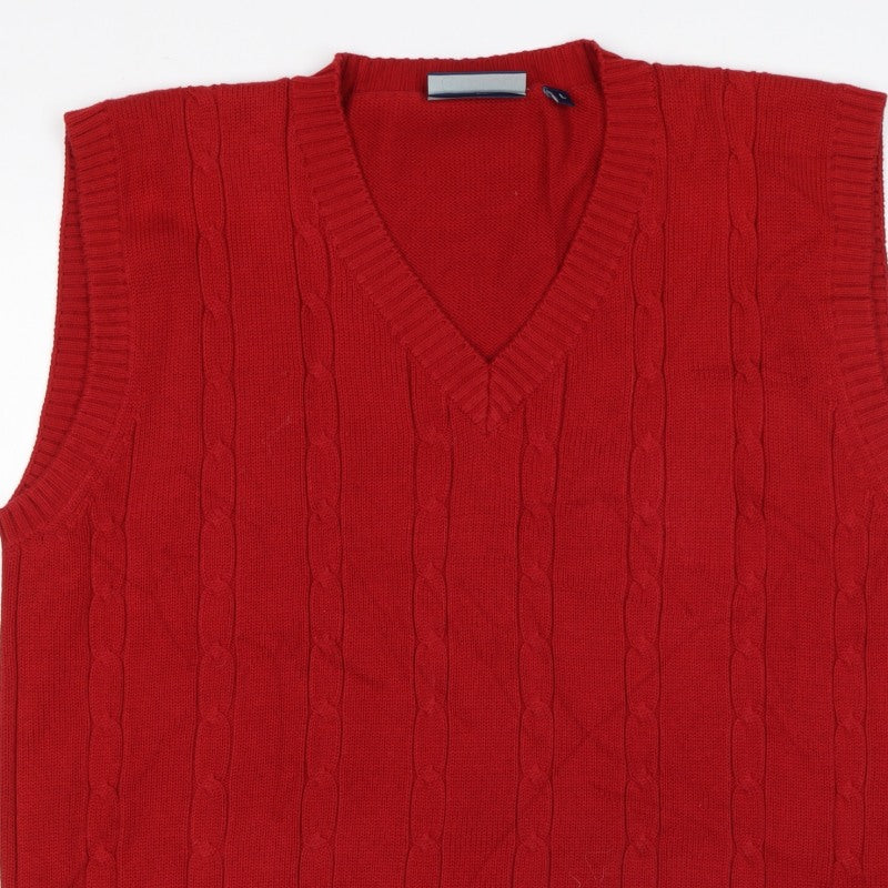 Tom Hanson Men’s Red L Cable Knit Cotton V-Neck Jumper Vest