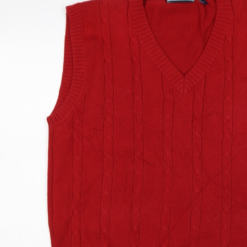 Tom Hanson Men’s Red L Cable Knit Cotton V-Neck Jumper Vest