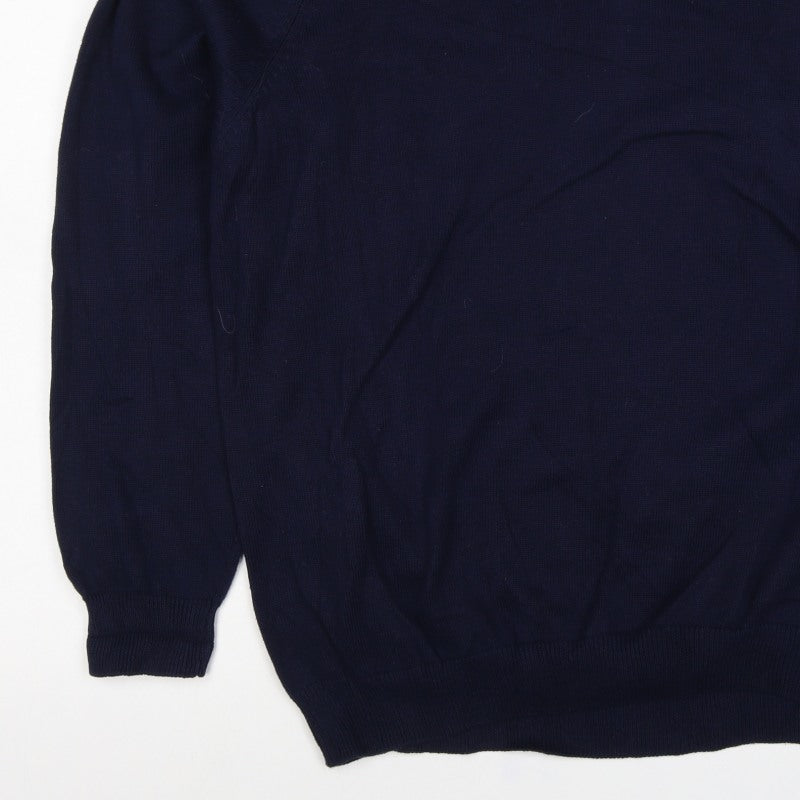 Marks and Spencer Men Blue XL Regular Fit Cotton V-Neck Pullover Jumper