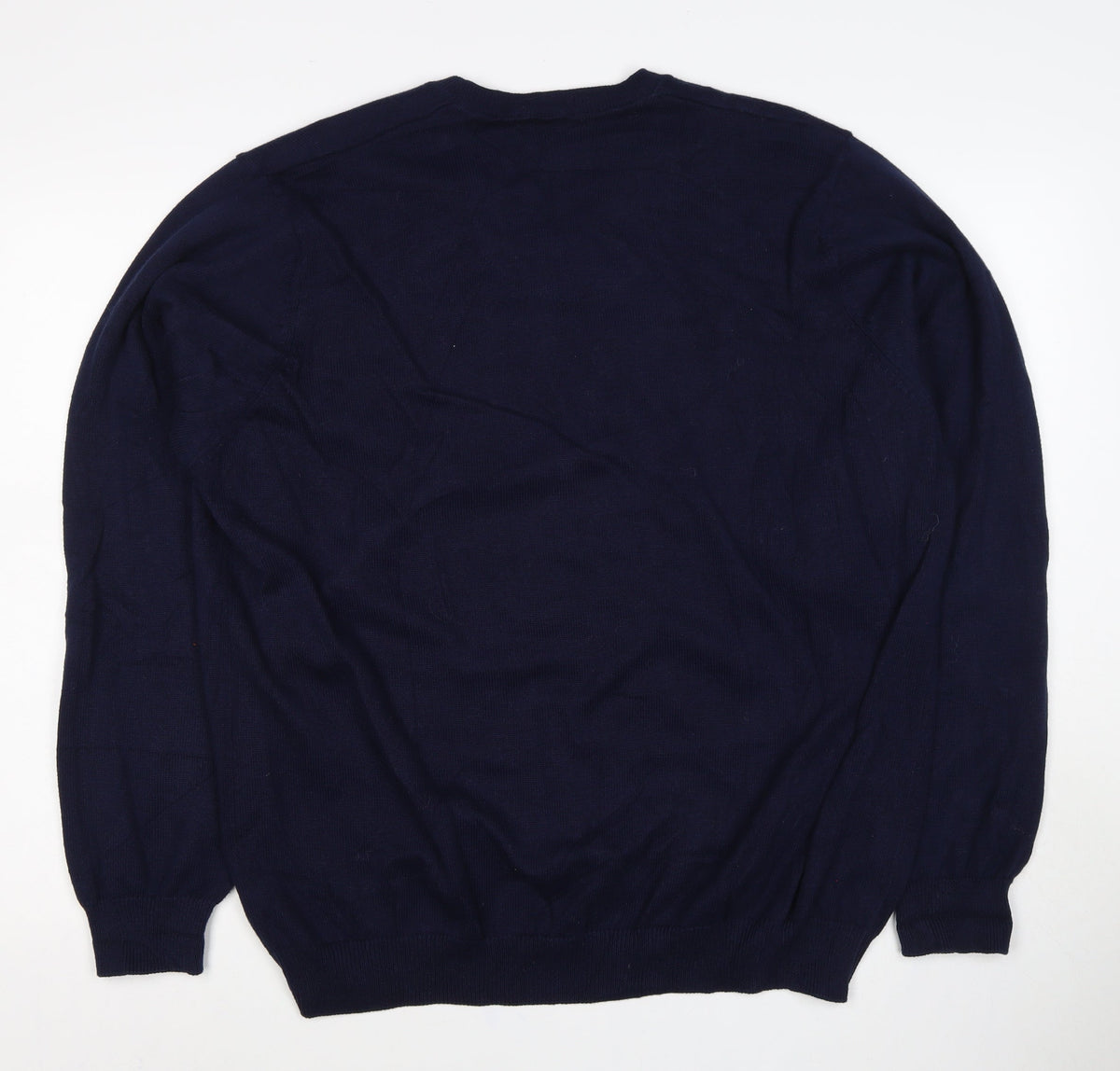 Marks and Spencer Men Blue XL Regular Fit Cotton V-Neck Pullover Jumper