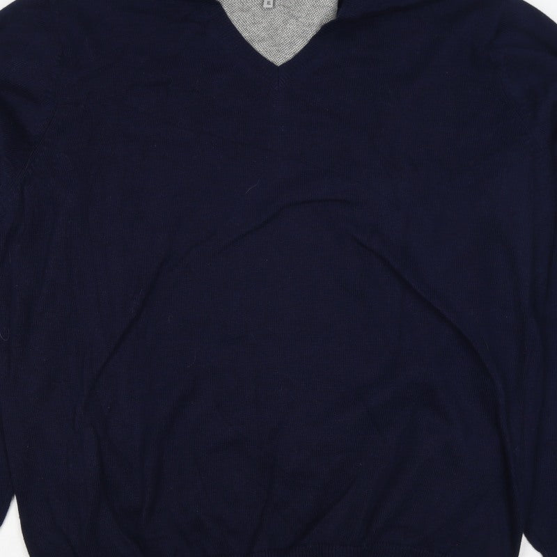 Marks and Spencer Men Blue XL Regular Fit Cotton V-Neck Pullover Jumper