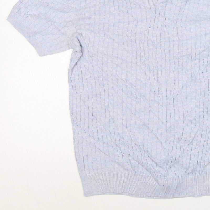 Reiss Men’s Blue XL Cable Knit Short Sleeve Polo Shirt