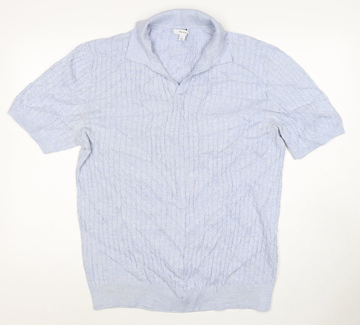Reiss Men’s Blue XL Cable Knit Short Sleeve Polo Shirt