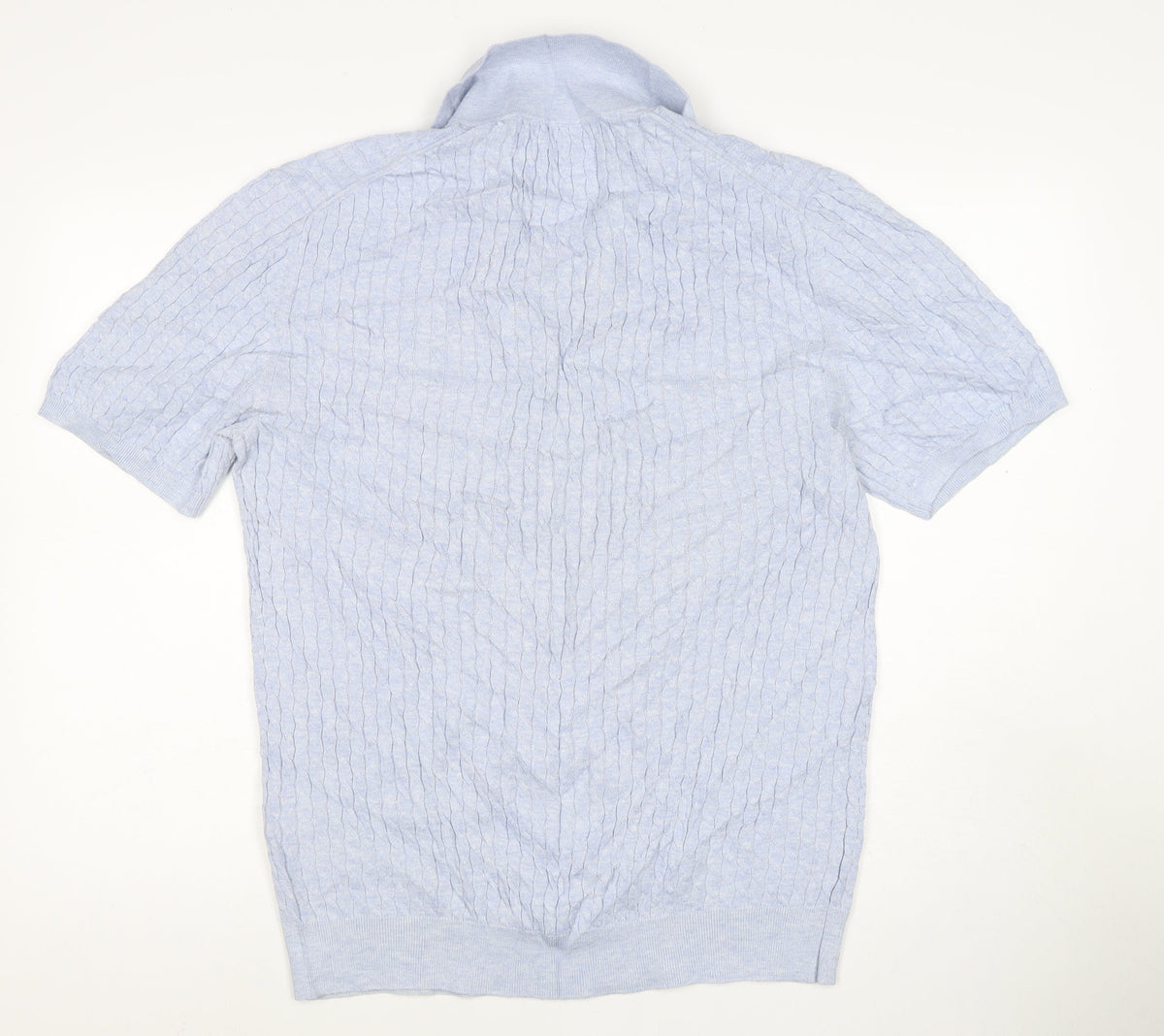 Reiss Men’s Blue XL Cable Knit Short Sleeve Polo Shirt